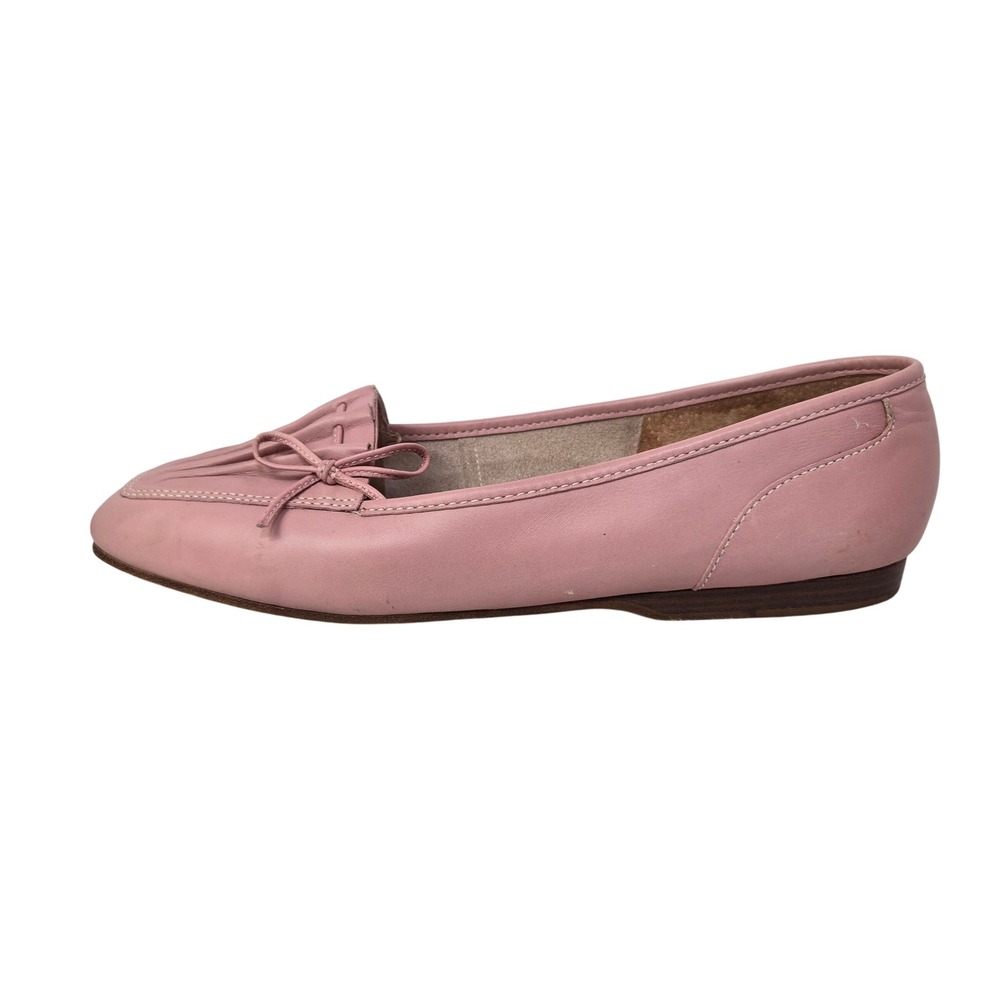 Enzo Angiolini Pink Leather Loafer Shoe Flat Size 10W Pleated Bow Square Toe 981 - Picture 3 of 8